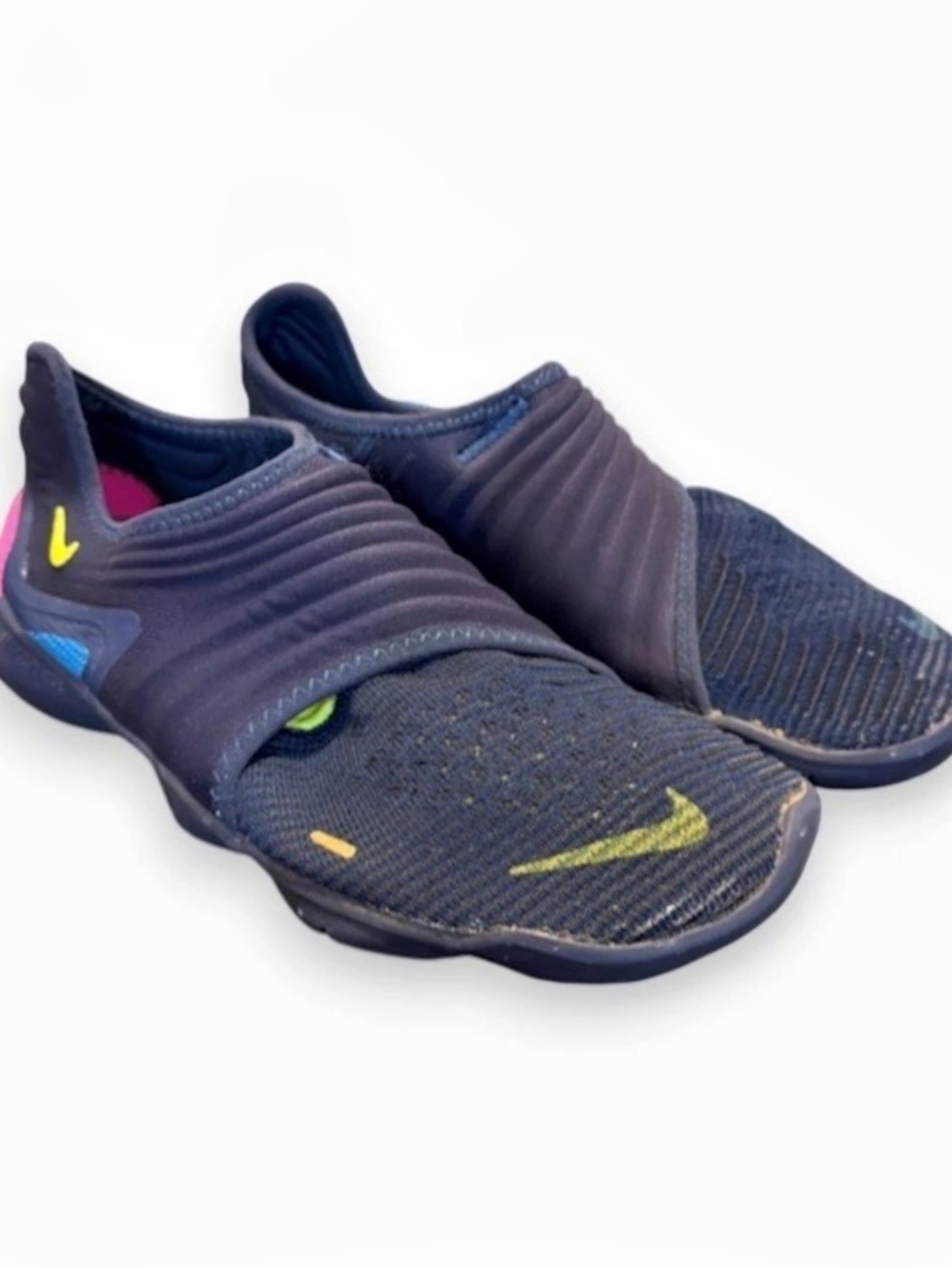 Nike Free RN Flyknit 3.0 8.5 Navy Volt Running Shoes Slip On AQ5707-400
